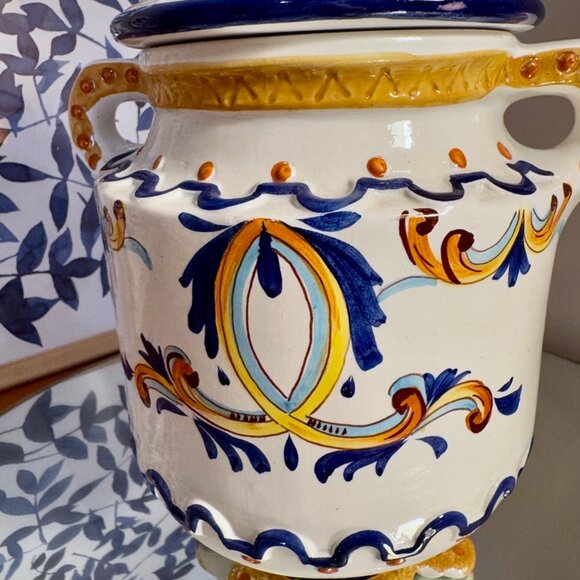 Bassano Ornate Italian Blue and Yellow Ceramic Pottery Set - Picture 6 of 14